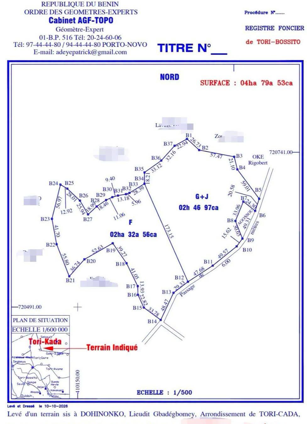 DOMAINE DE 4 HECTARES & 7953M² À VENDRE, AGRISATCH - DOHINONKO - TORI CADA